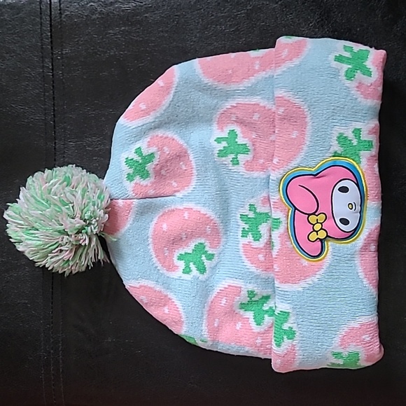 Cute Anime Chibi Bunny & Strawberry Pom Pom Knit Winter Hat - Picture 6 of 12